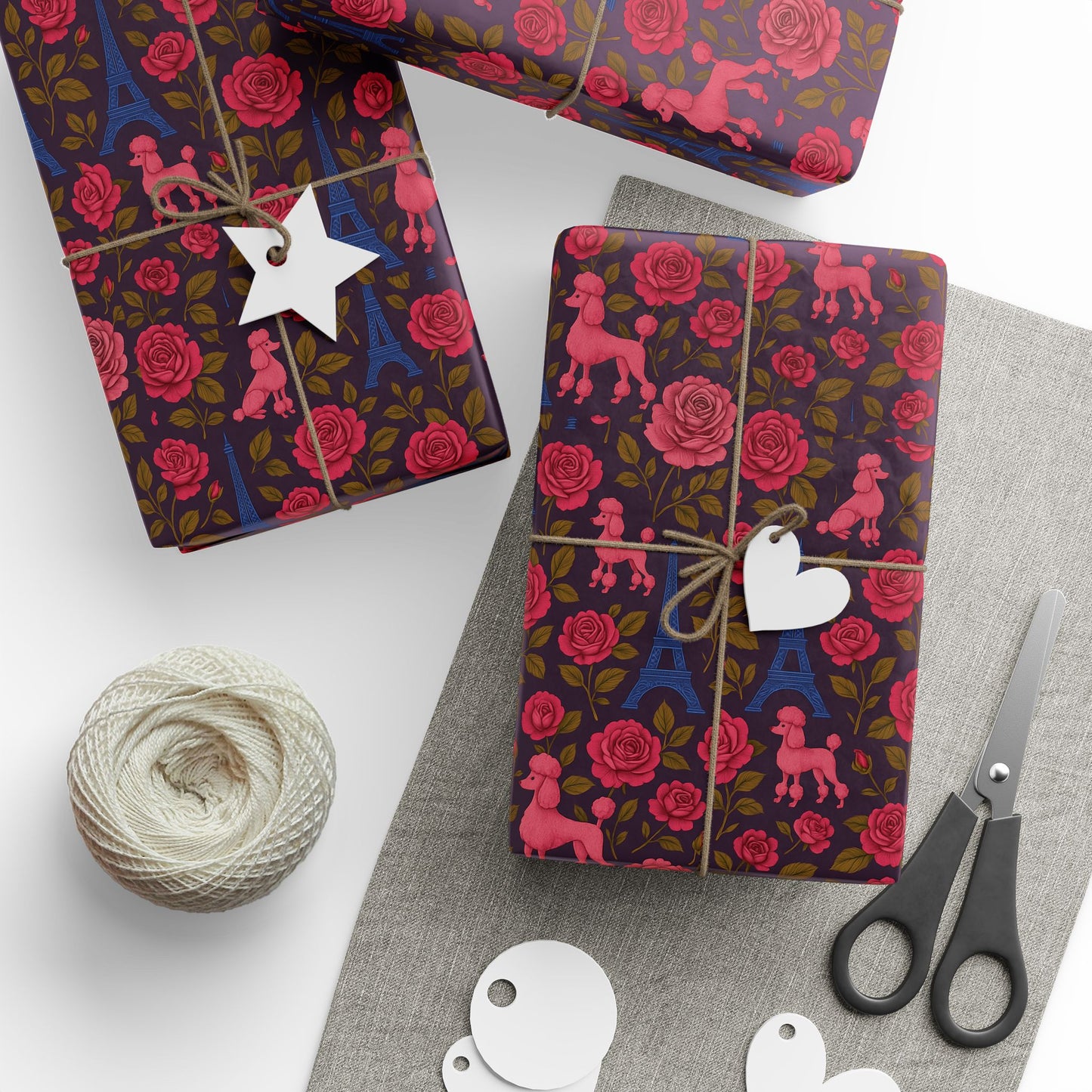 Wrapping Paper Set, French Poodle and Eiffel Tower Design, Maximalist Gift Wrap, Frenchie Lover Gift, Parisian Decor, Gift Wrapping Supplies