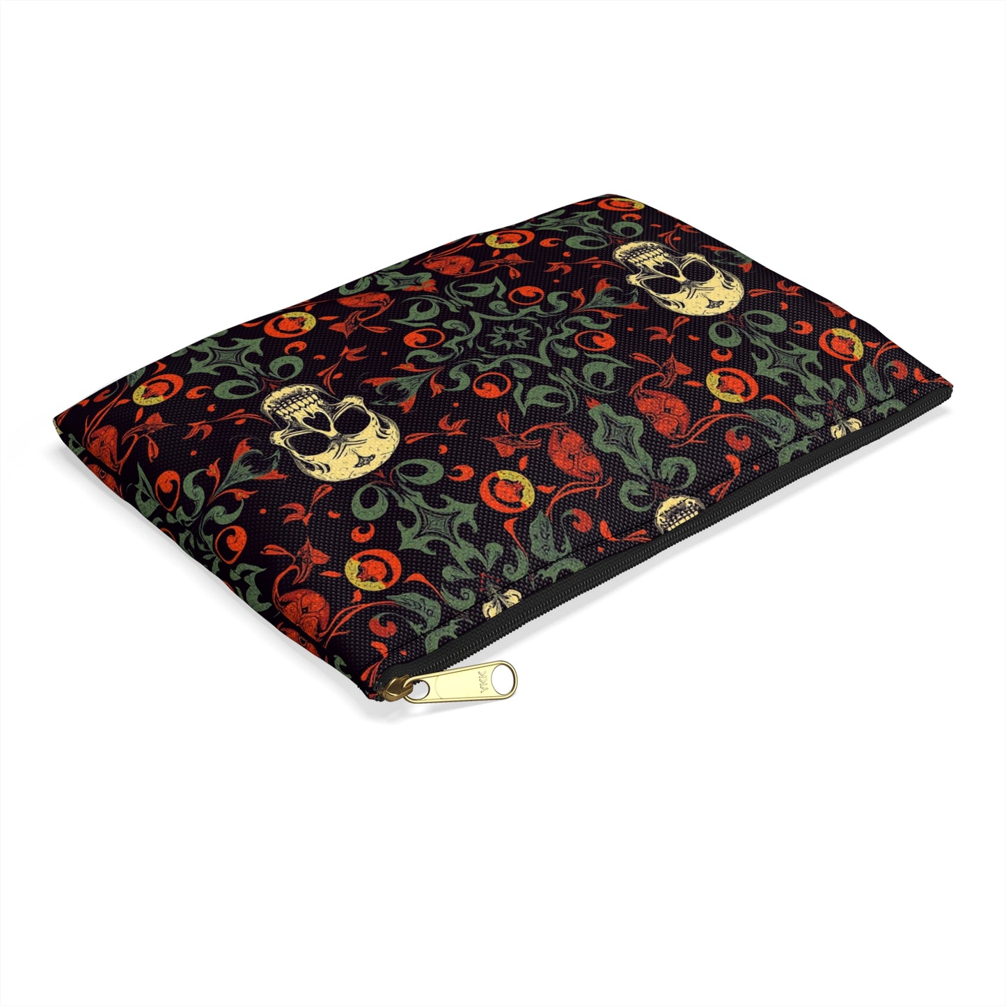 Gothic Skull Floral Pattern Zipper Pouch – Dark Aesthetic Bag in Two Sizes