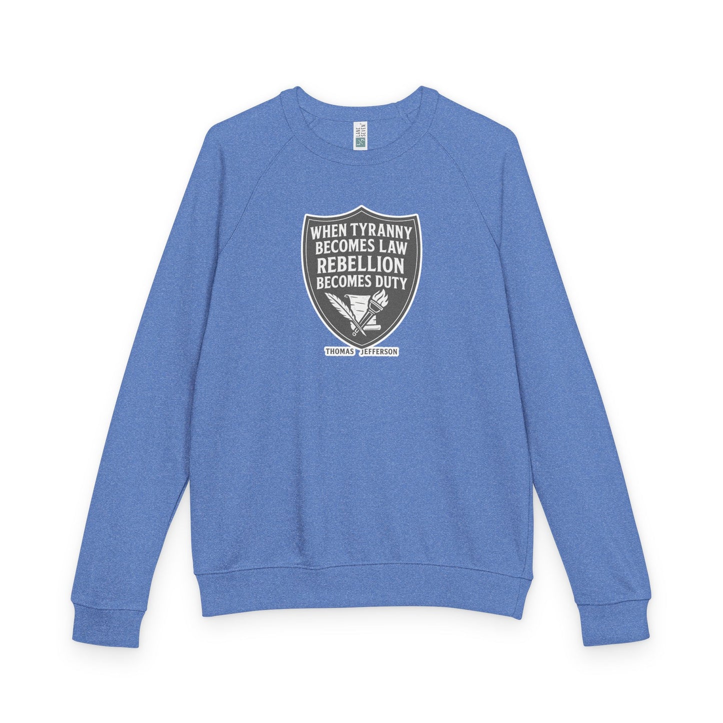 Revolutionary Shield Raglan Crewneck T-Shirt - Thomas Jefferson Quote