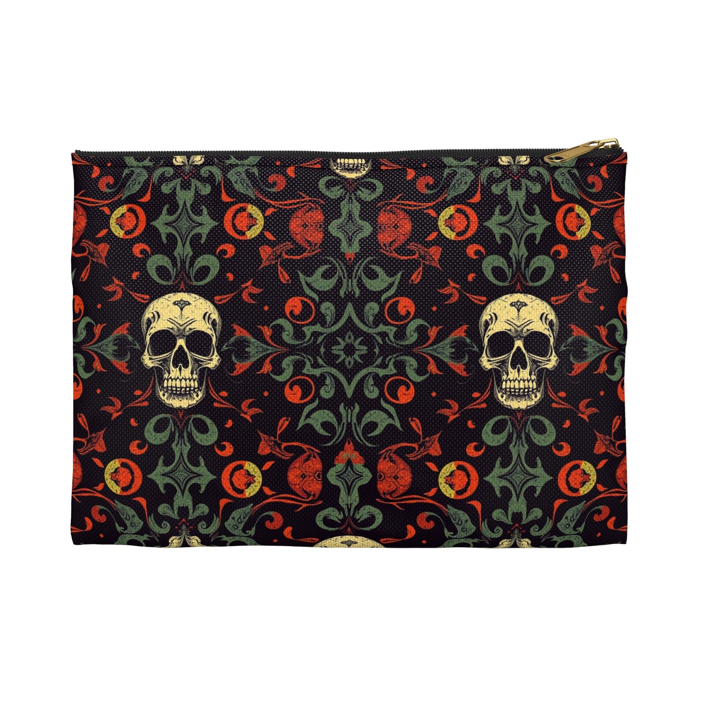 Gothic Skull Floral Pattern Zipper Pouch – Dark Aesthetic Bag in Two Sizes