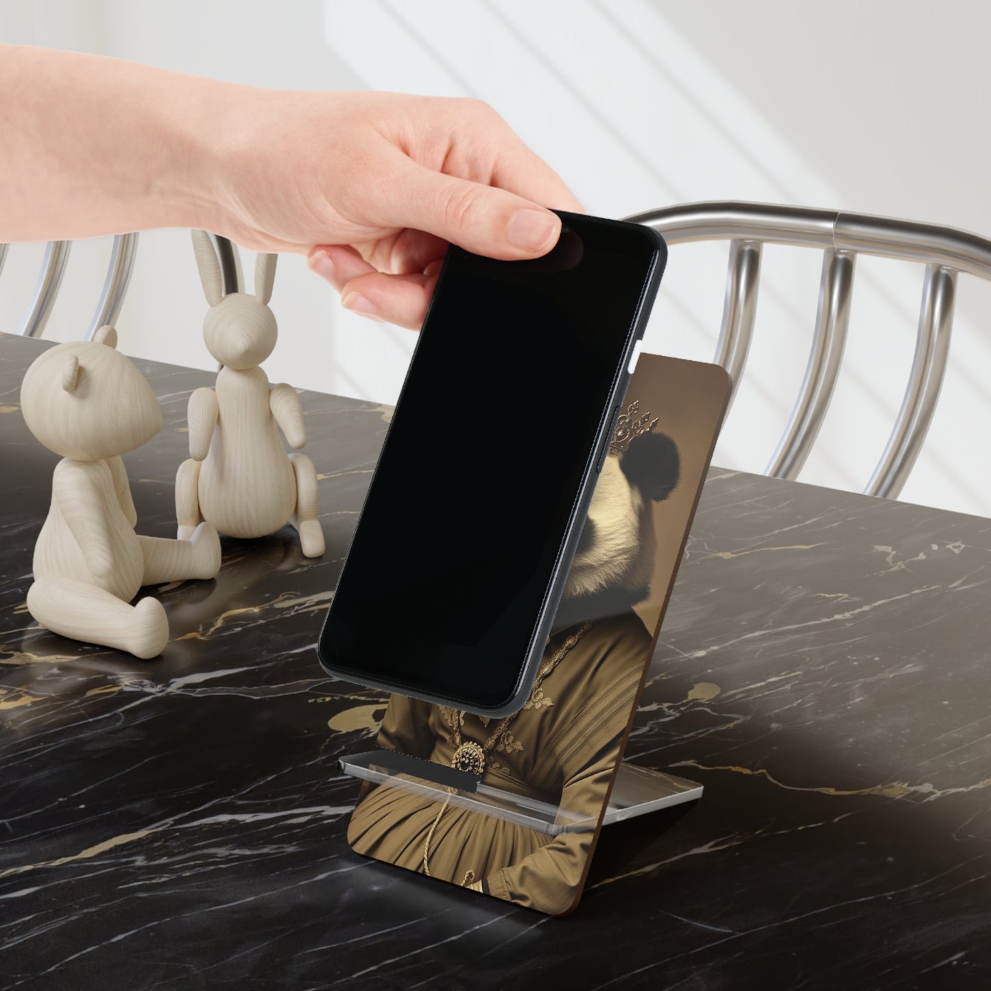 Phone Stand - Panda Bear Victorian Queen Portrait Whimsical Vintage Design
