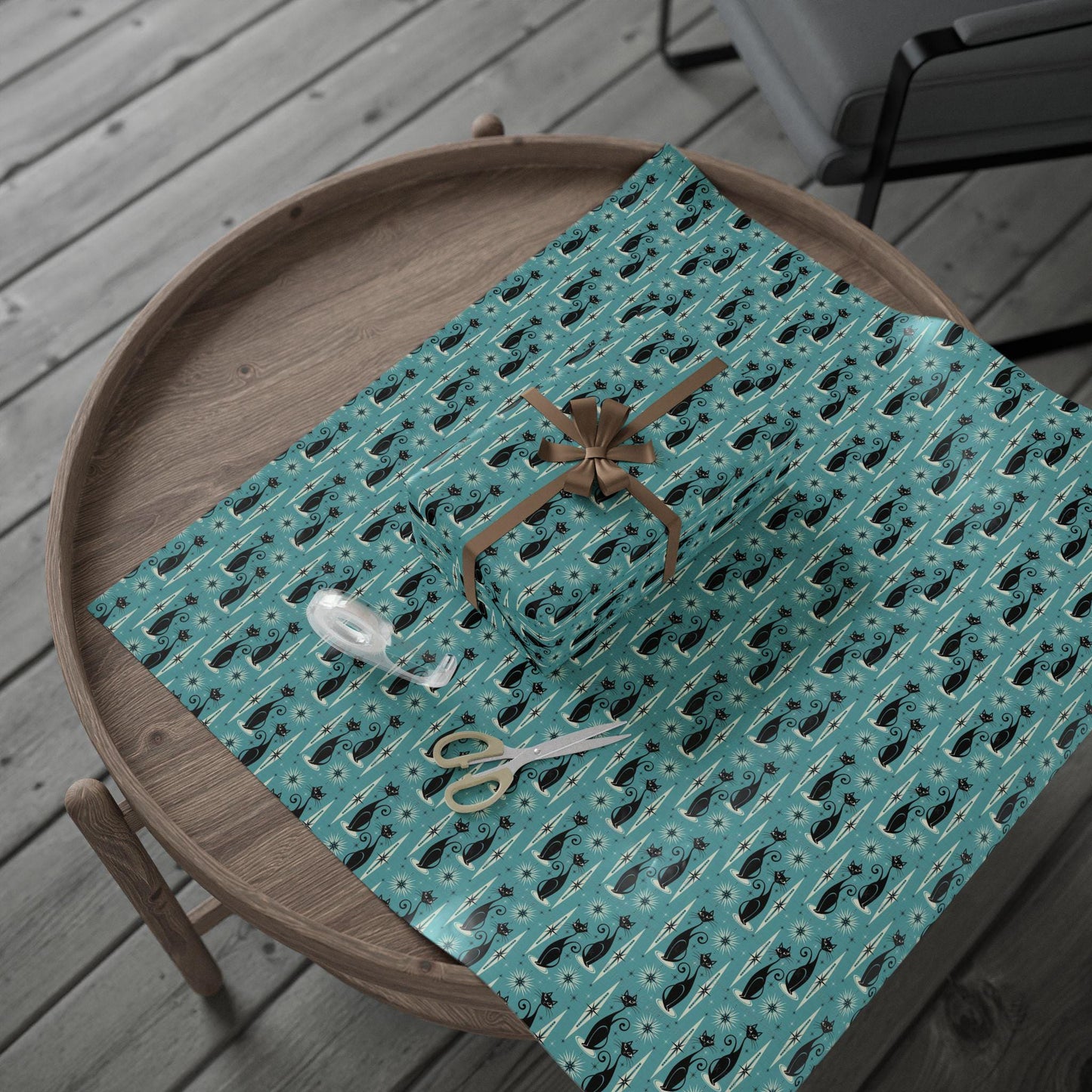 Atomic Kitty Wrapping Paper, Purrfect for Cat lovers, Mid Century Modern Black Cats Retro Style