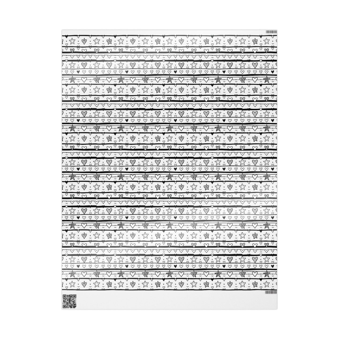 Gift Wrap Sheets Doodle Hearts Stars Black White