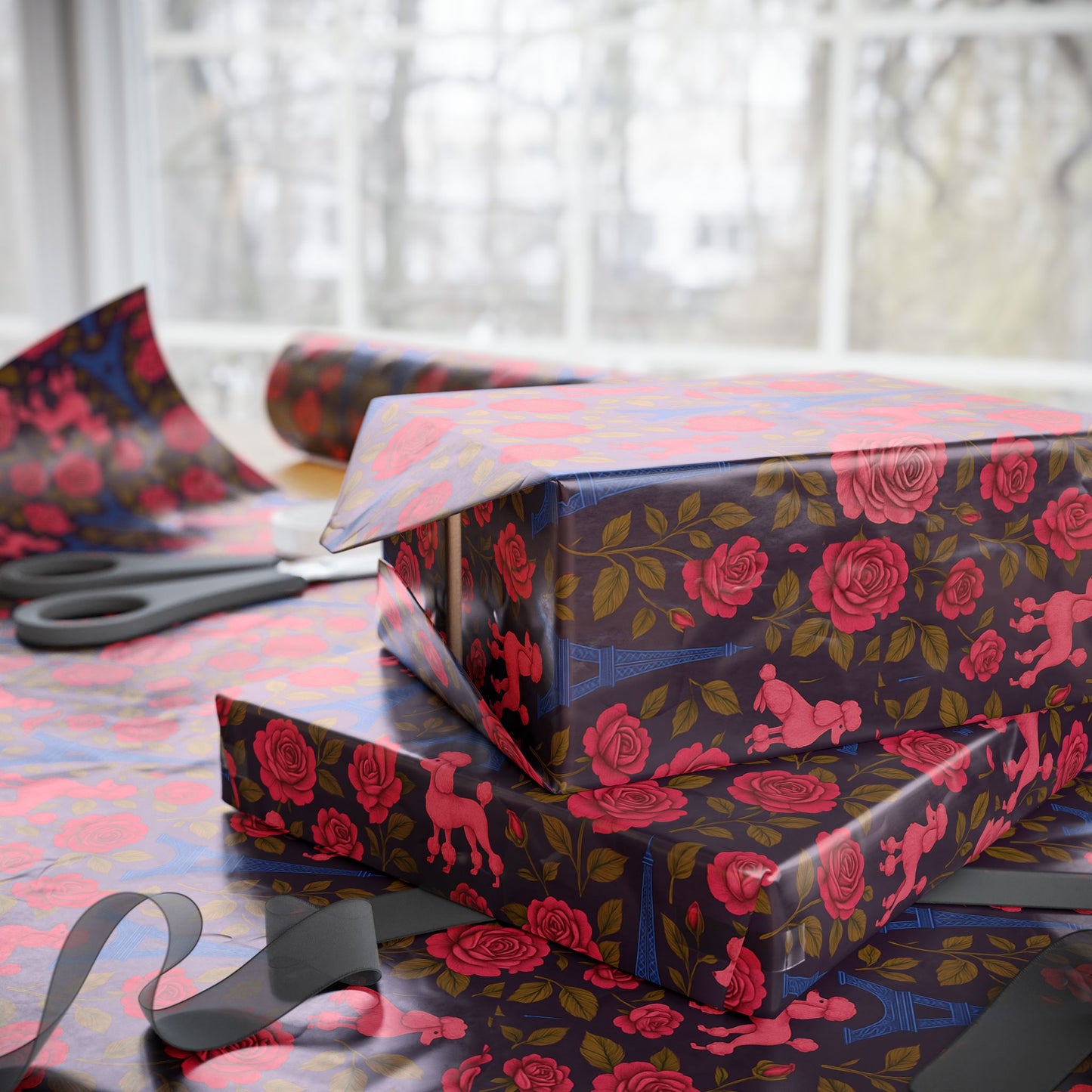 Wrapping Paper Set, French Poodle and Eiffel Tower Design, Maximalist Gift Wrap, Frenchie Lover Gift, Parisian Decor, Gift Wrapping Supplies