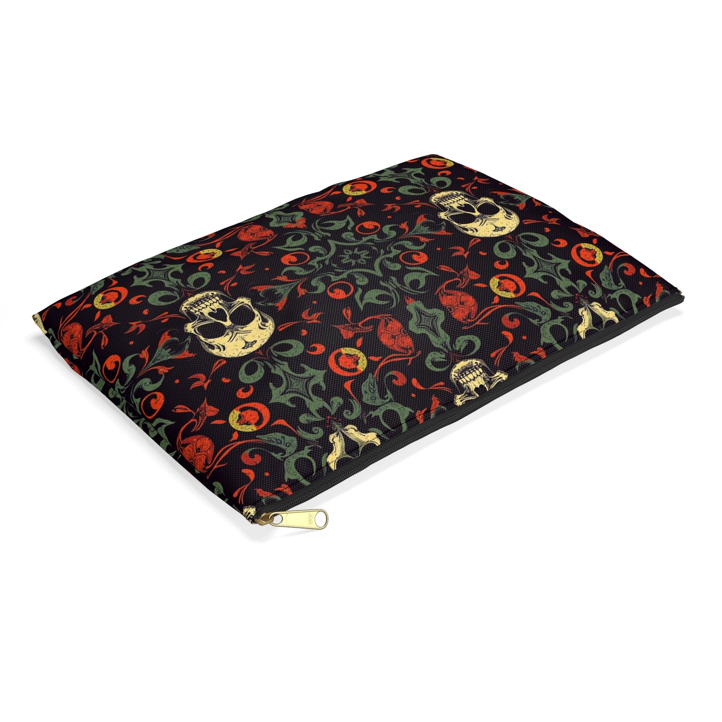 Gothic Skull Floral Pattern Zipper Pouch – Dark Aesthetic Bag in Two Sizes
