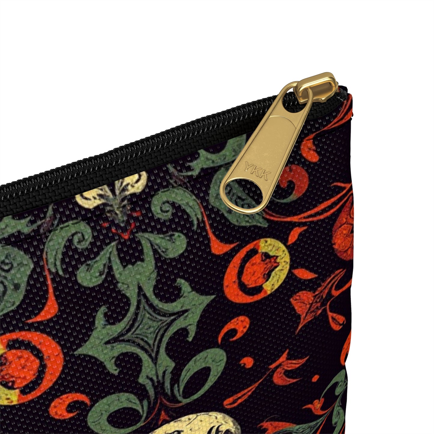 Gothic Skull Floral Pattern Zipper Pouch – Dark Aesthetic Bag in Two Sizes