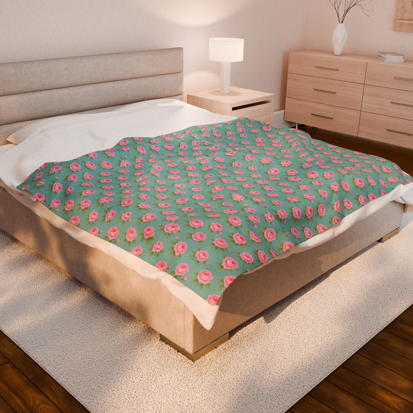 English Roses Floral Velveteen Plush Blanket, Cozy Throw for Relaxation, Perfect for Home Decor, Gift for Any Occasion, Soft Bedding Accessory, Shabby Chic