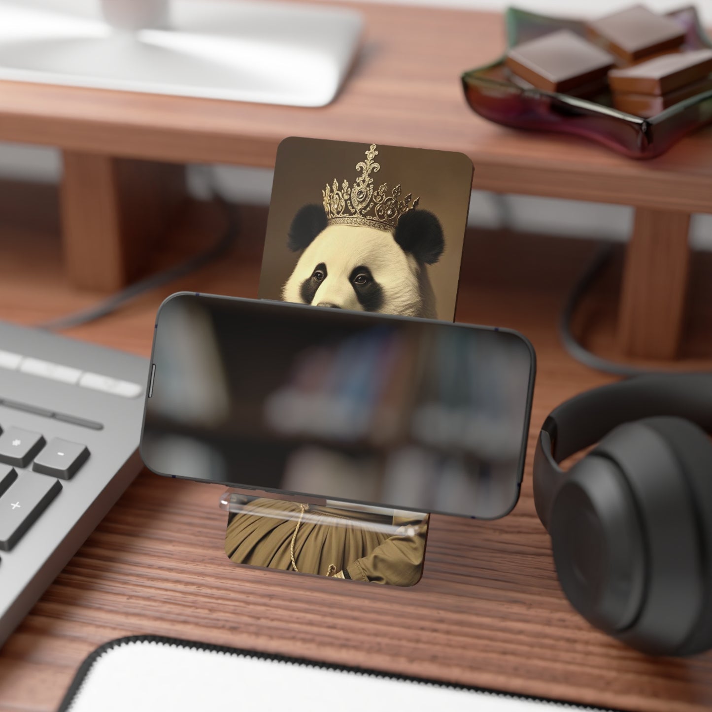 Phone Stand - Panda Bear Victorian Queen Portrait Whimsical Vintage Design