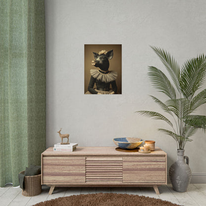 Whimsical Pig Portrait Rolled Poster, Unique Wall Art, Farmhouse Decor, Gift for Animal Lovers, Quirky Home Aesthetic