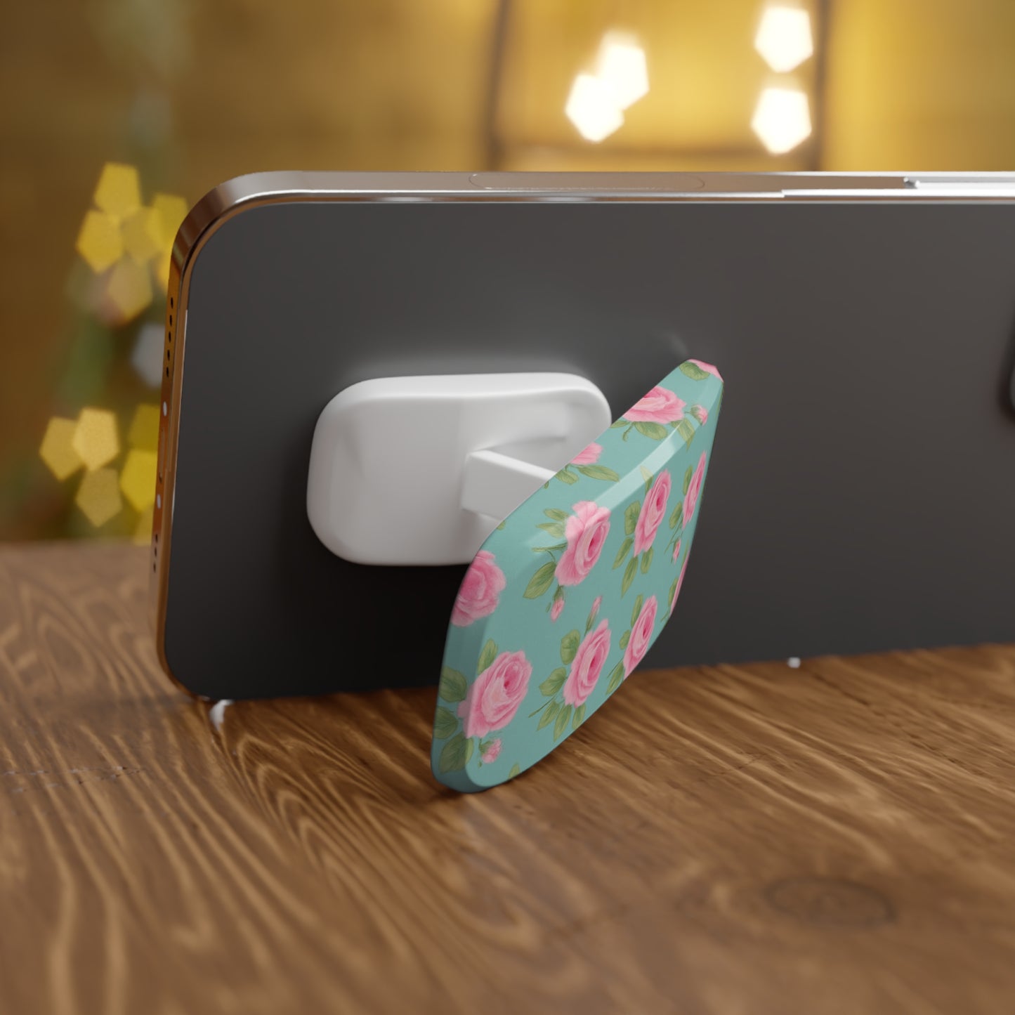 Phone Grip - Shabby Chic Pink English Roses on Soft Blue Background