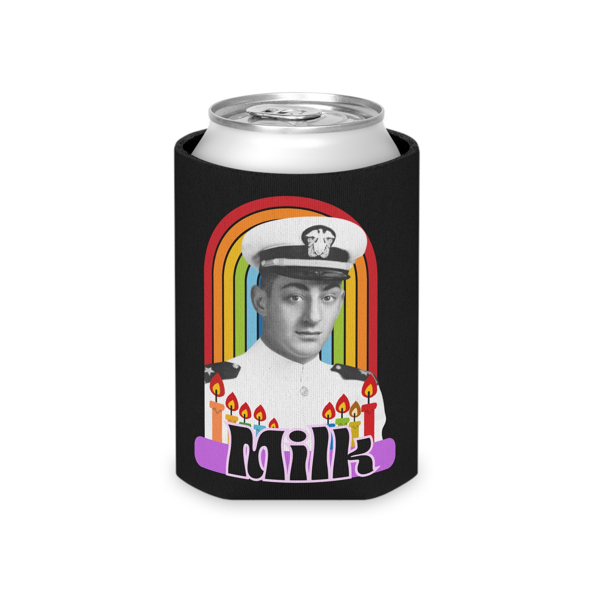 Harvey Milk Navy Veteran Rainbow Pride Can Cooler - LGBT Hero Icon Activist Politician, LGBTQ Drink Sleeve, Equality LGBTQIA Gift, Gay