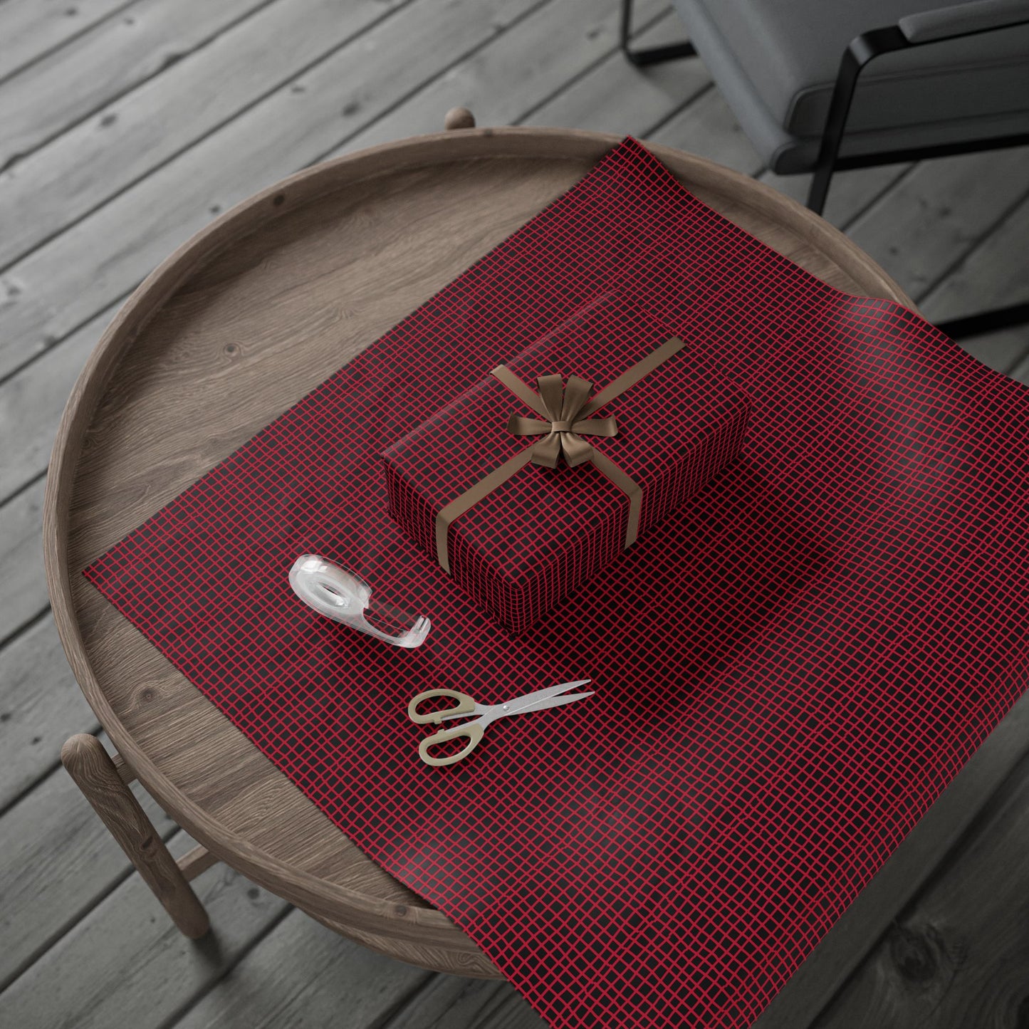 Wrapping Papers - Modern Red Woven Tread Pattern on Black Background
