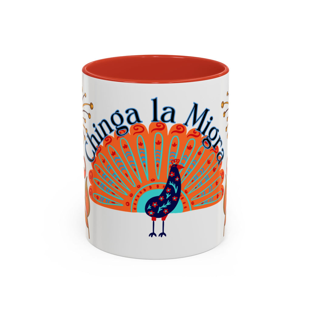 Coffee Mug — "Chinga la Migra" Colorful Peacock Accent Mug