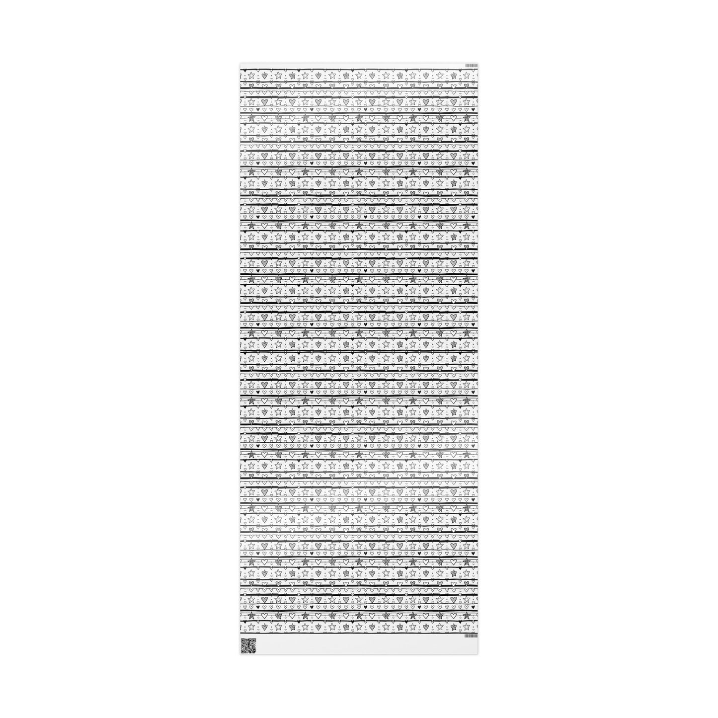 Gift Wrap Sheets Doodle Hearts Stars Black White
