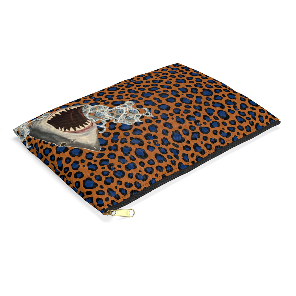 Orange and Blue Animal print Shark Bite AccessoryDark Ocean Makeup & Travel Zipper Bag 2 sizes! Low Brow Art, Pop Art makeup bag carry all