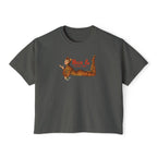 High & Feline Fine Women's Boxy Tee — Cute Retro Tiger Pinup Graphic