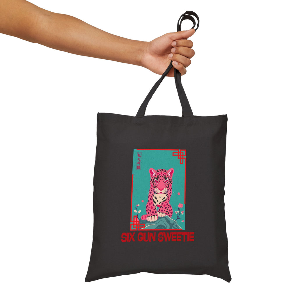 Vintage Octopus & Pink Leopard Black Canvas Tote Bag