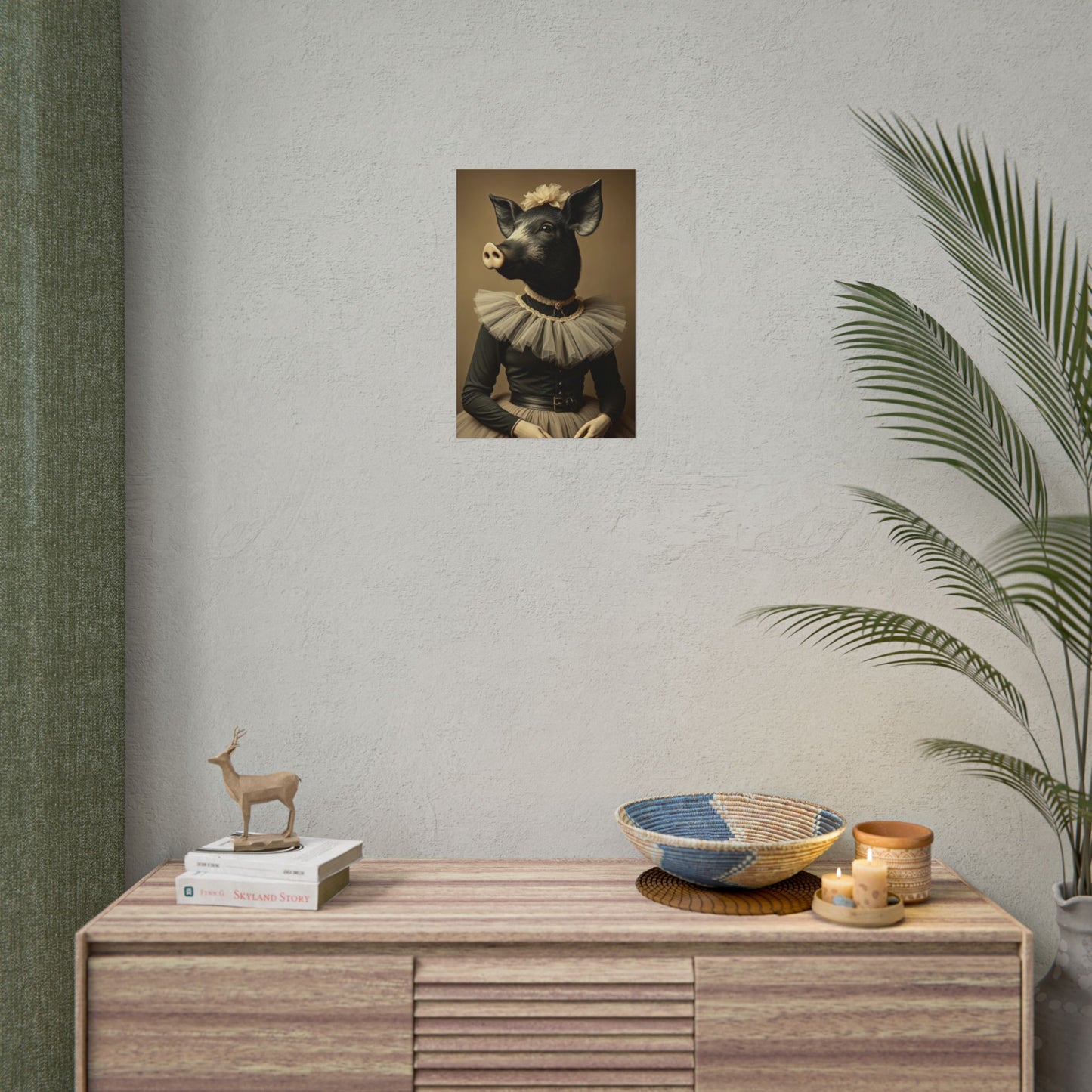 Whimsical Pig Portrait Rolled Poster, Unique Wall Art, Farmhouse Decor, Gift for Animal Lovers, Quirky Home Aesthetic