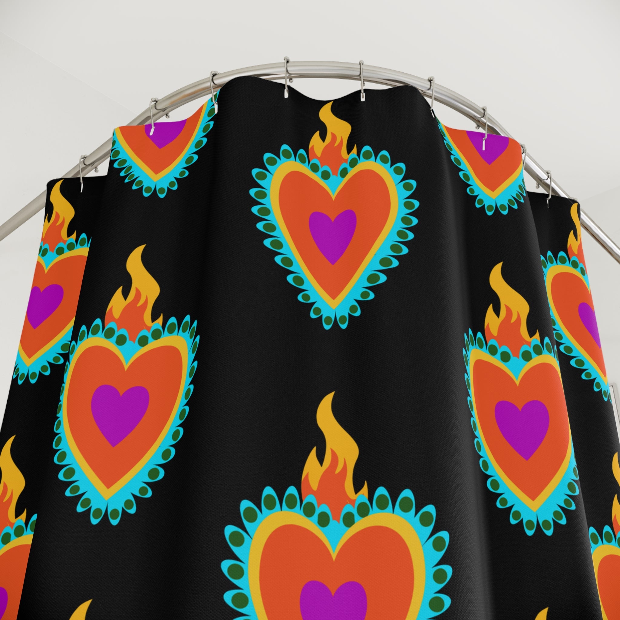 Colorful Heart Shower Curtain - Bohemian Bathroom Decor, Gift for Her, Valentine's Day, Home Essential, Artistic Shower Accessory