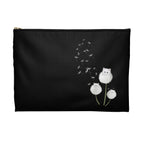 Cute White Kitten Dandelion Accessory Pouch — Whimsical Cat Lover Makeup Bag