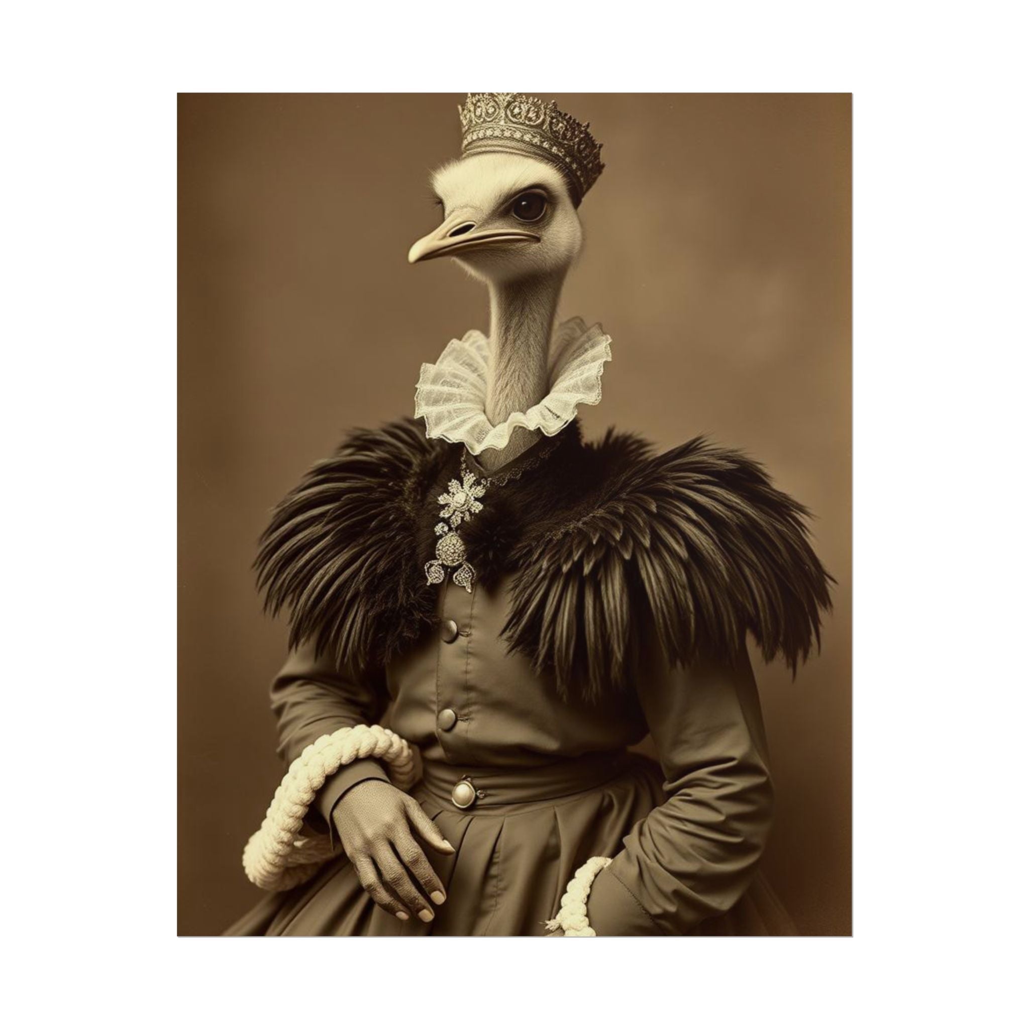 Vintage Animal Art Poster, Quirky Home Decor, Ostrich Portrait, Unique Wall Art, Gift for Animal Lovers, Retro Style Prints