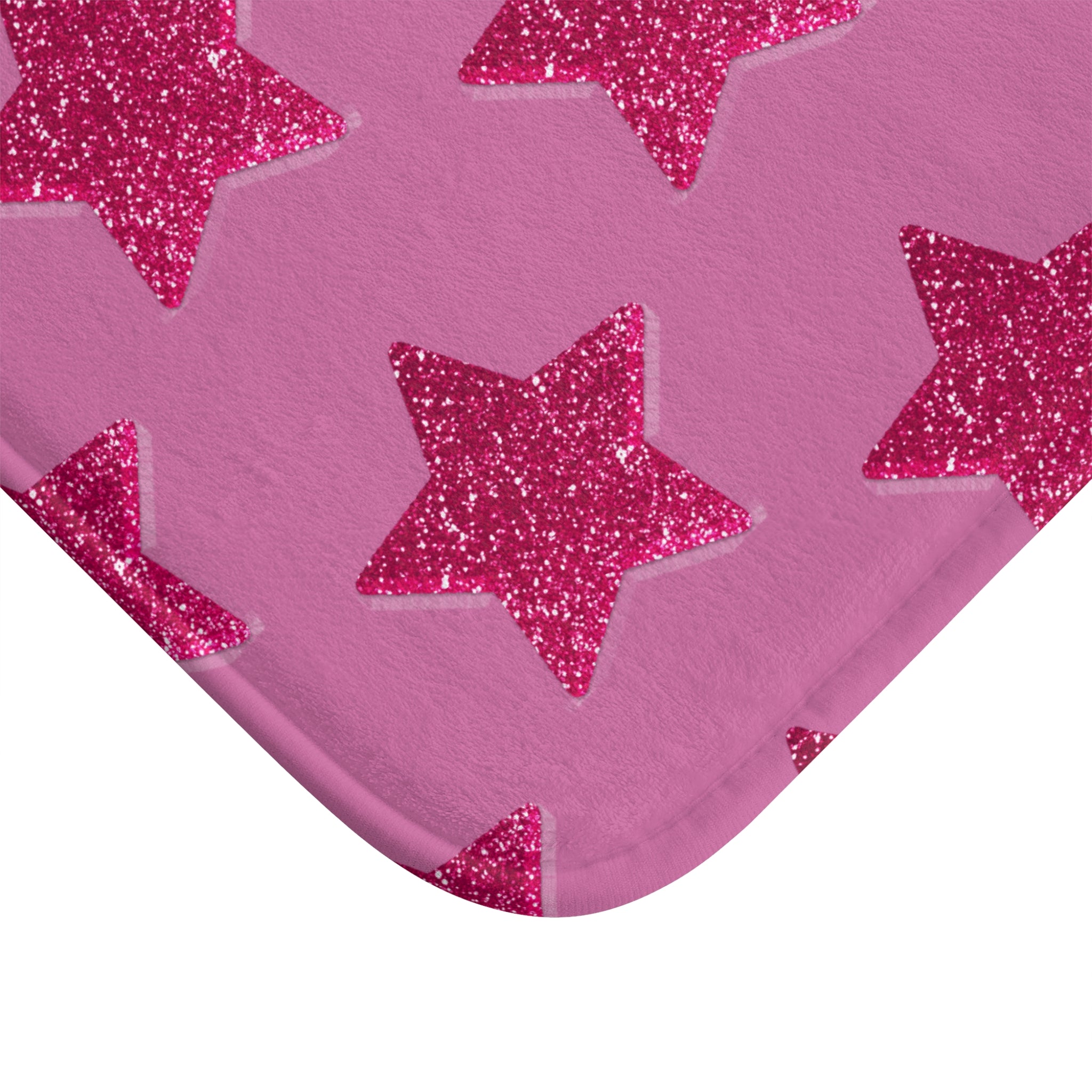 Pink Stardust Sweetheart Bath Mat | Retro Glam Memory Foam | Matching Shower Curtain