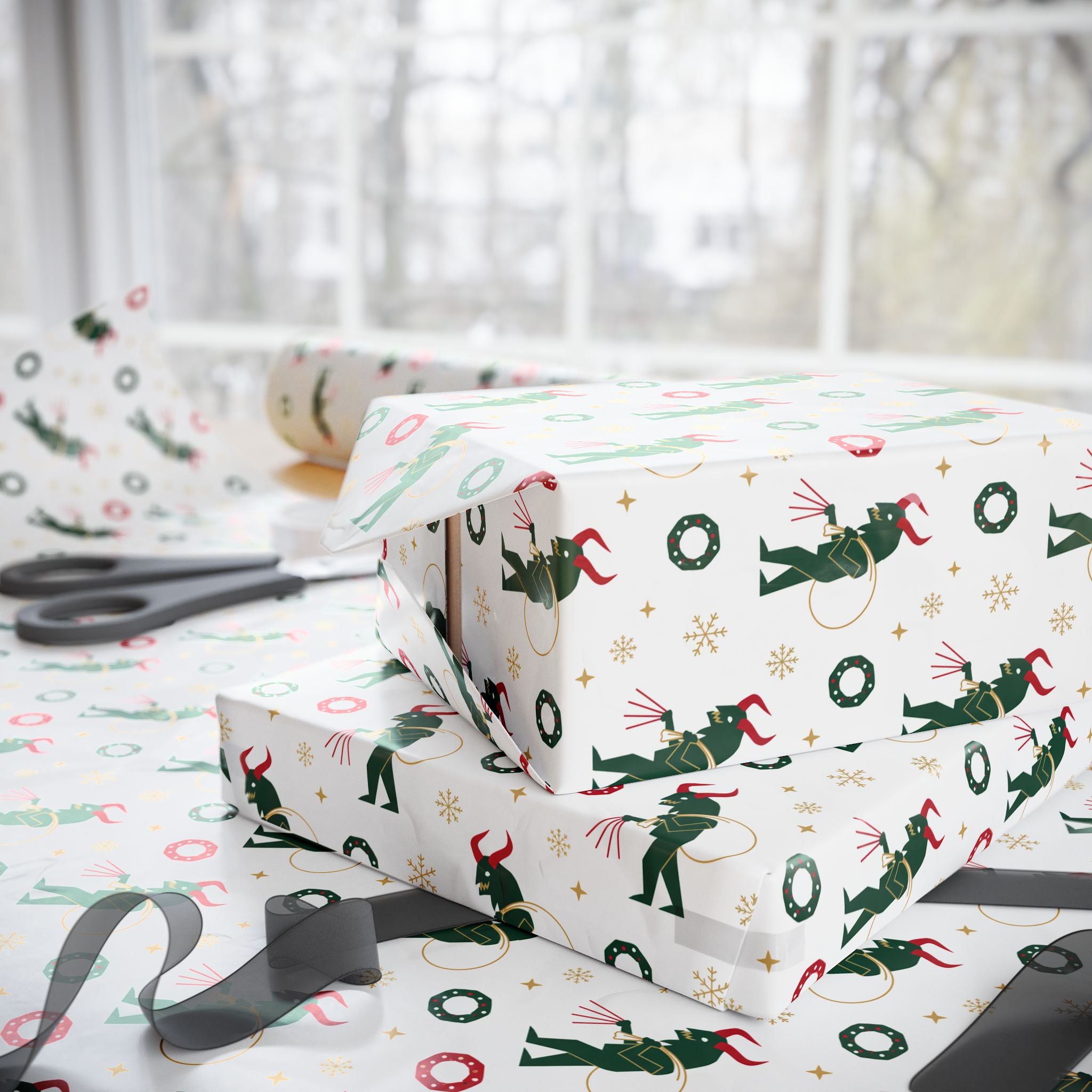 Wrapping Papers, Krampas Themed Christmas Gift Wrap, Modern Clean Unique Design, Goth Xmas, Holiday Presents, Festive Decor, Gothic Wrapping
