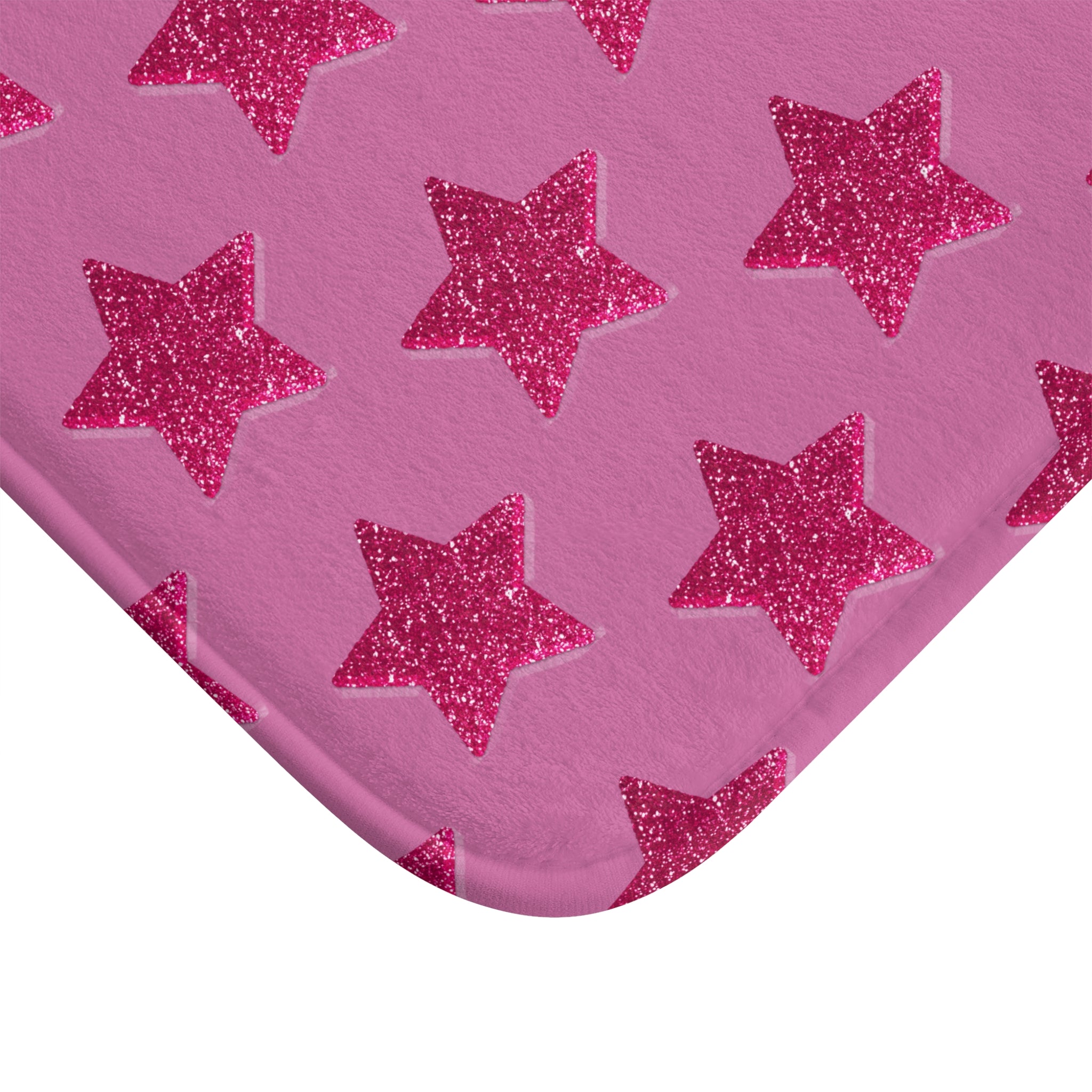 Pink Stardust Sweetheart Bath Mat | Retro Glam Memory Foam | Matching Shower Curtain