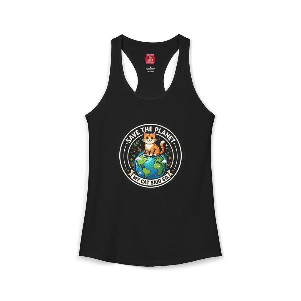 Earth Day Women's Racerback Tank — "Save the Planet, My Cat Says So"