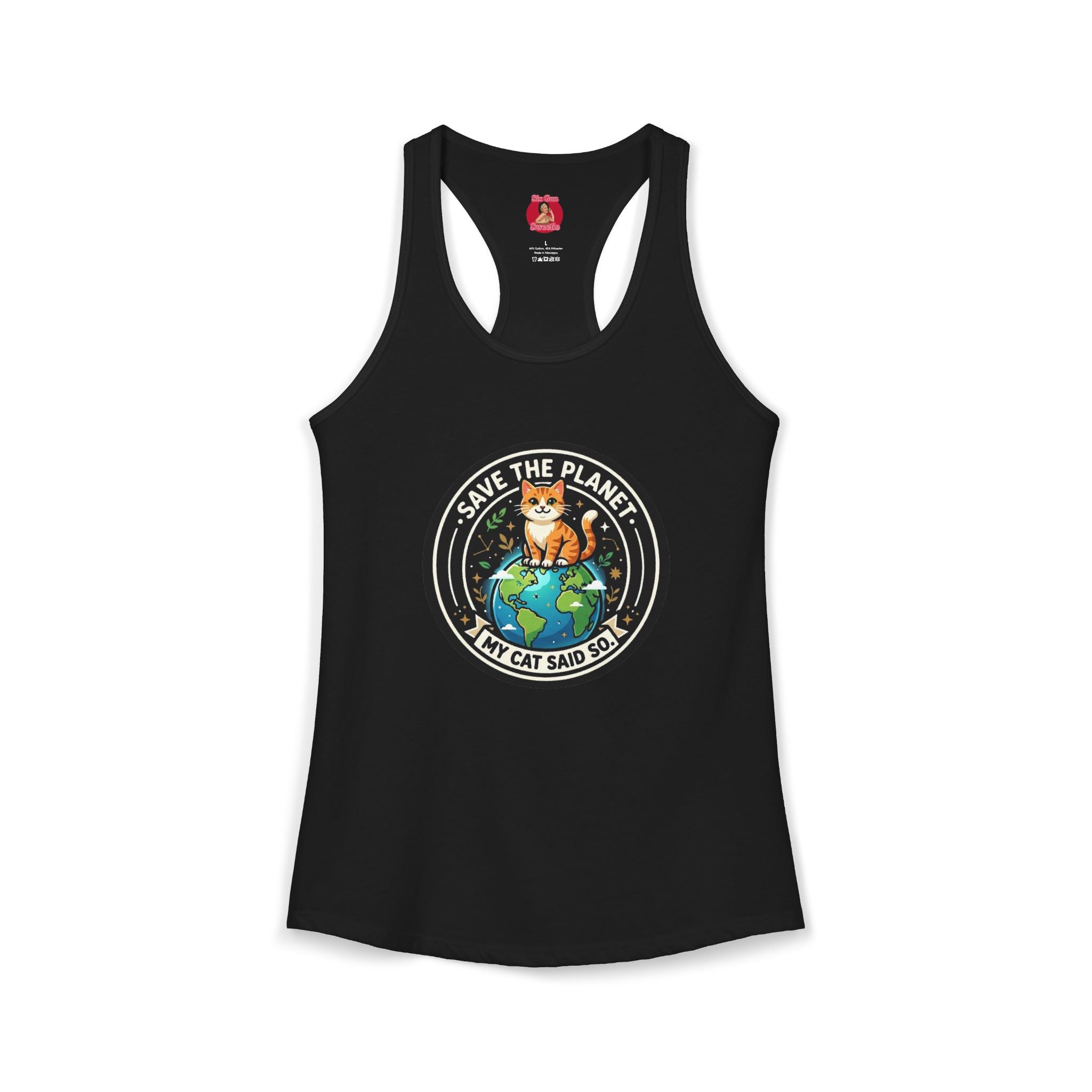 Earth Day Women's Racerback Tank — "Save the Planet, My Cat Says So"