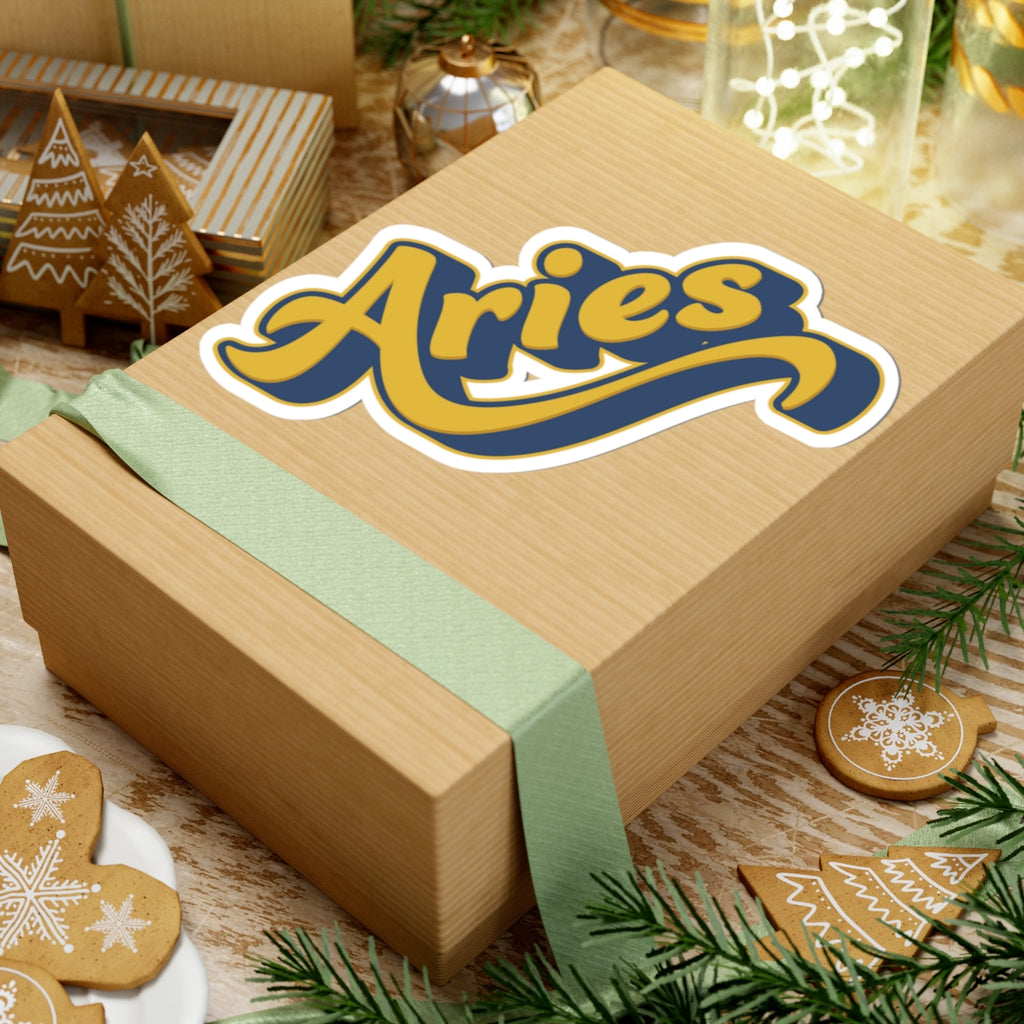 Aries 70s Groovy Zodiac Sticker — Retro Star Sign Kiss-Cut