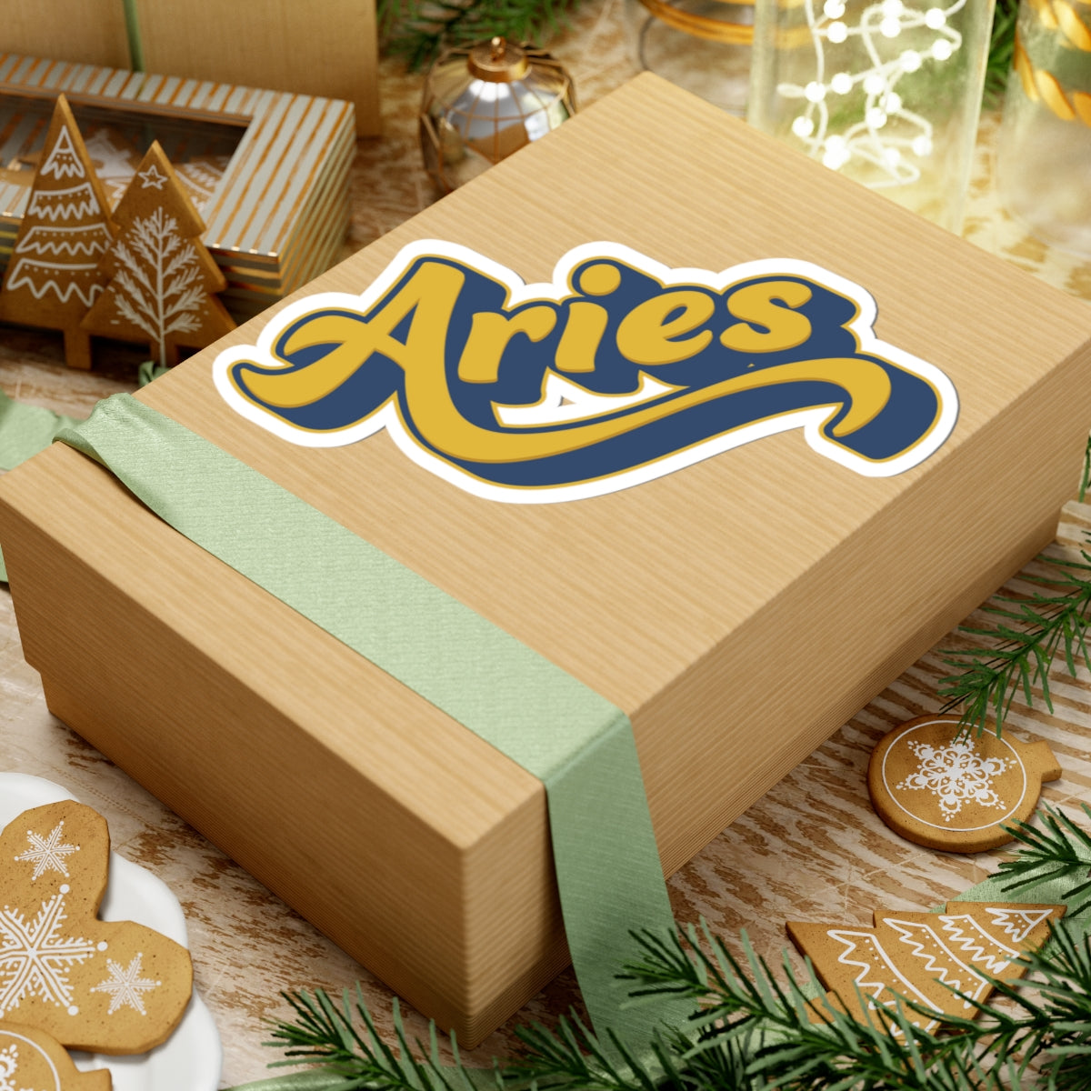 Aries 70s Groovy Zodiac Sticker — Retro Star Sign Kiss-Cut