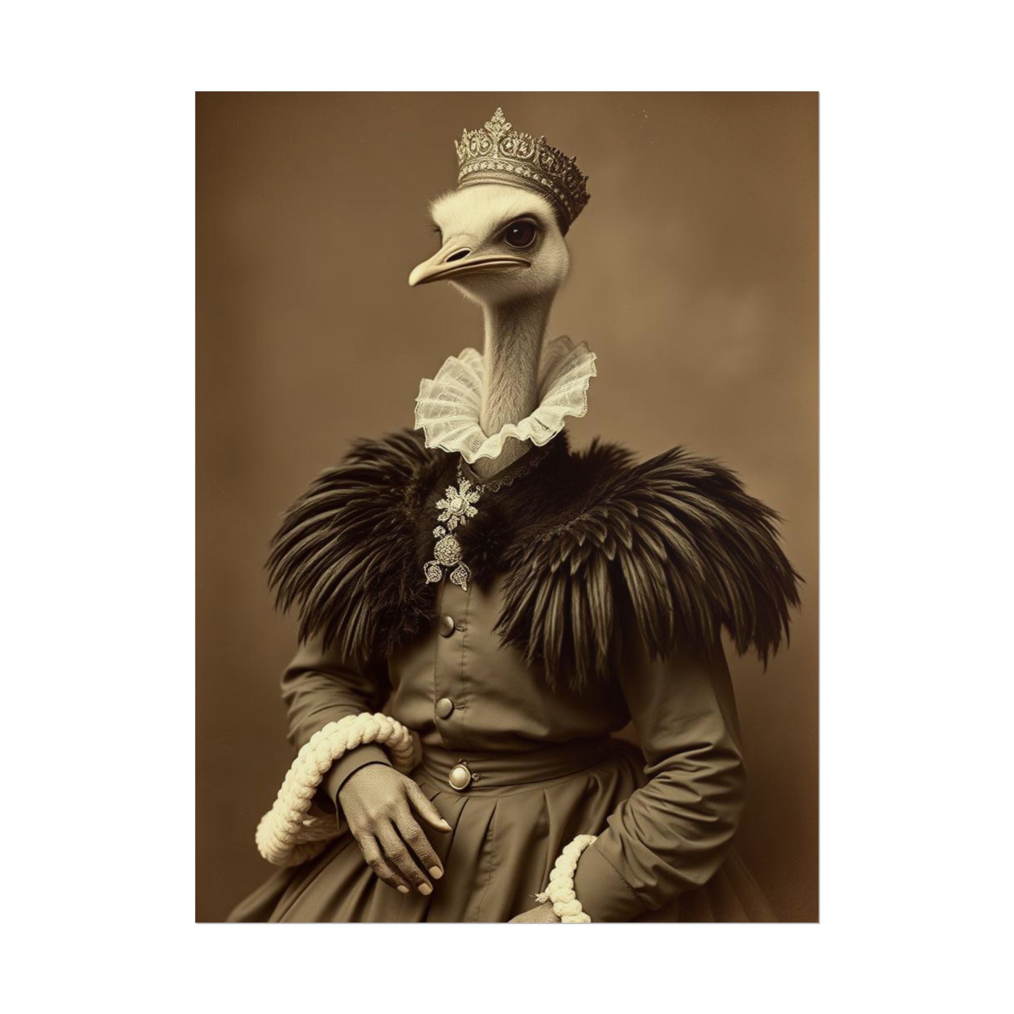Vintage Animal Art Poster, Quirky Home Decor, Ostrich Portrait, Unique Wall Art, Gift for Animal Lovers, Retro Style Prints