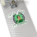 Six Gun Sweetie Kiss-Cut Sticker — Retro Pin-Up Shamrock & Horseshoe Design
