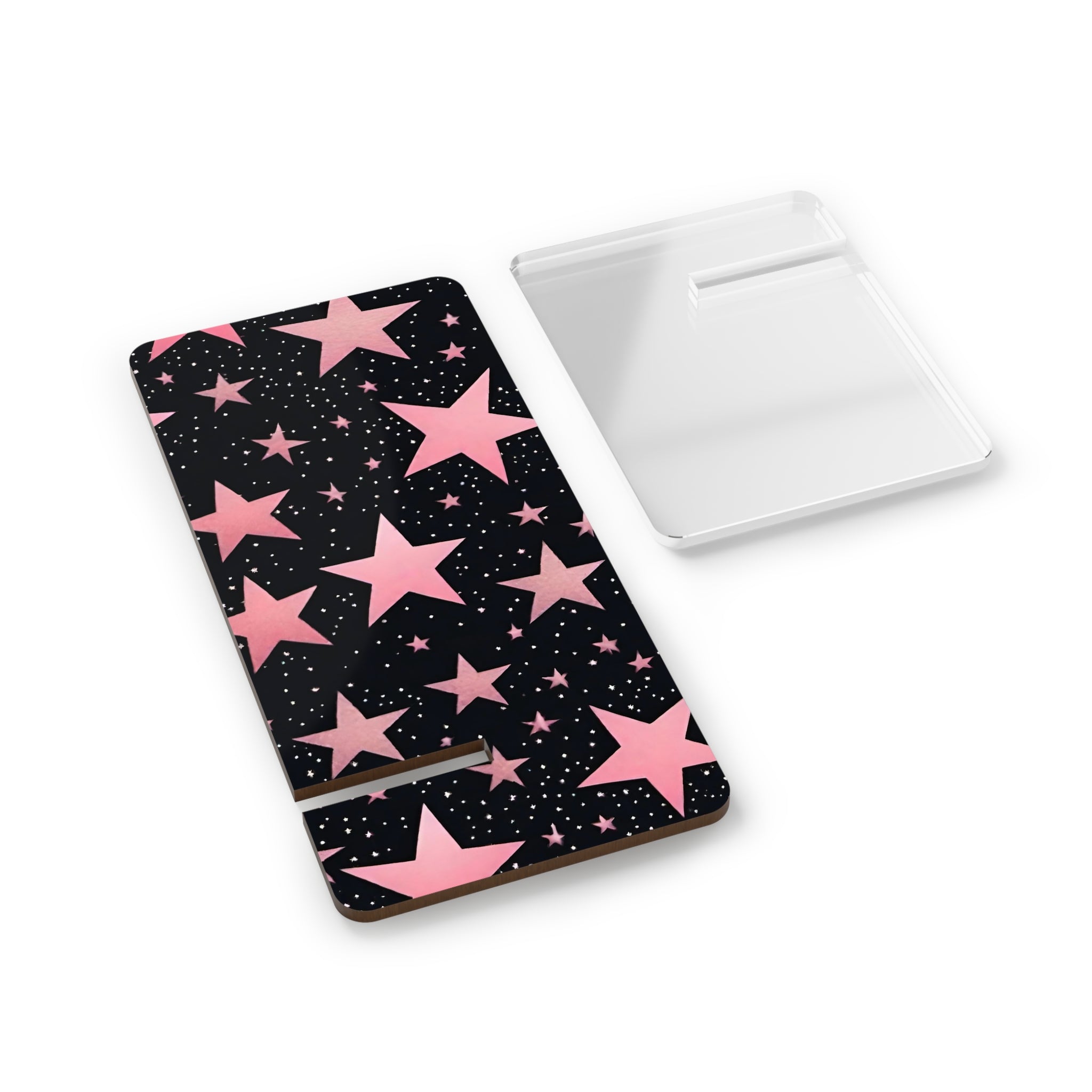 Black with pink stars phone stand
