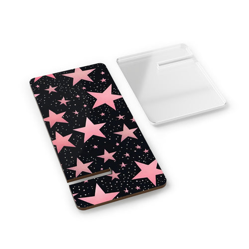 Black with pink stars phone stand