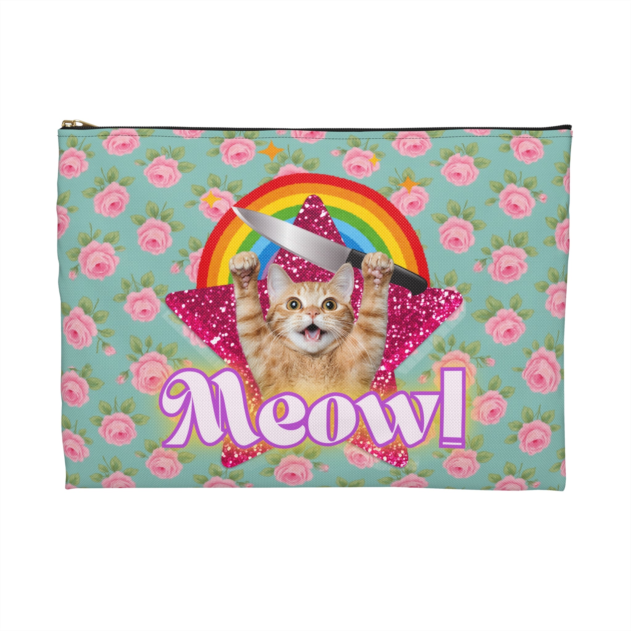 Accessory Pouch - English Roses with Psycho Kitty and Rainbow