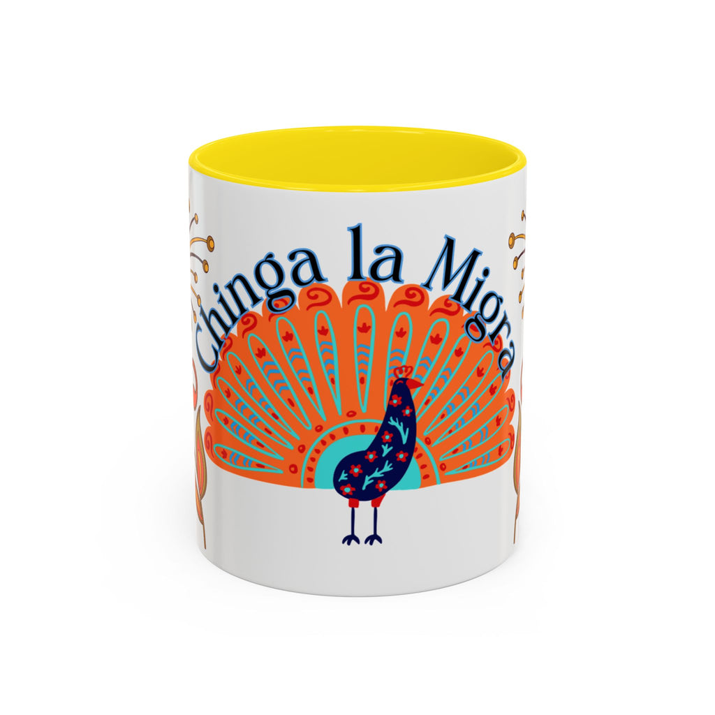 Coffee Mug — "Chinga la Migra" Colorful Peacock Accent Mug