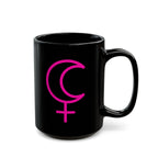 Lilith Symbol Feminist Magic Black Mug — Pink Occult Coffee Cup (11oz/15oz)
