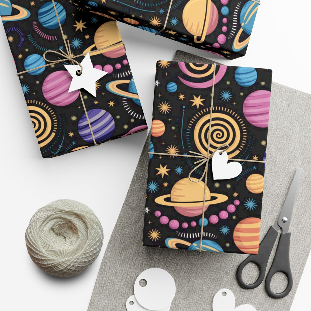 Space Planet Gift Wrap Paper — Colorful Solar System Wrapping Sheets for Kids’ Birthdays & Holidays