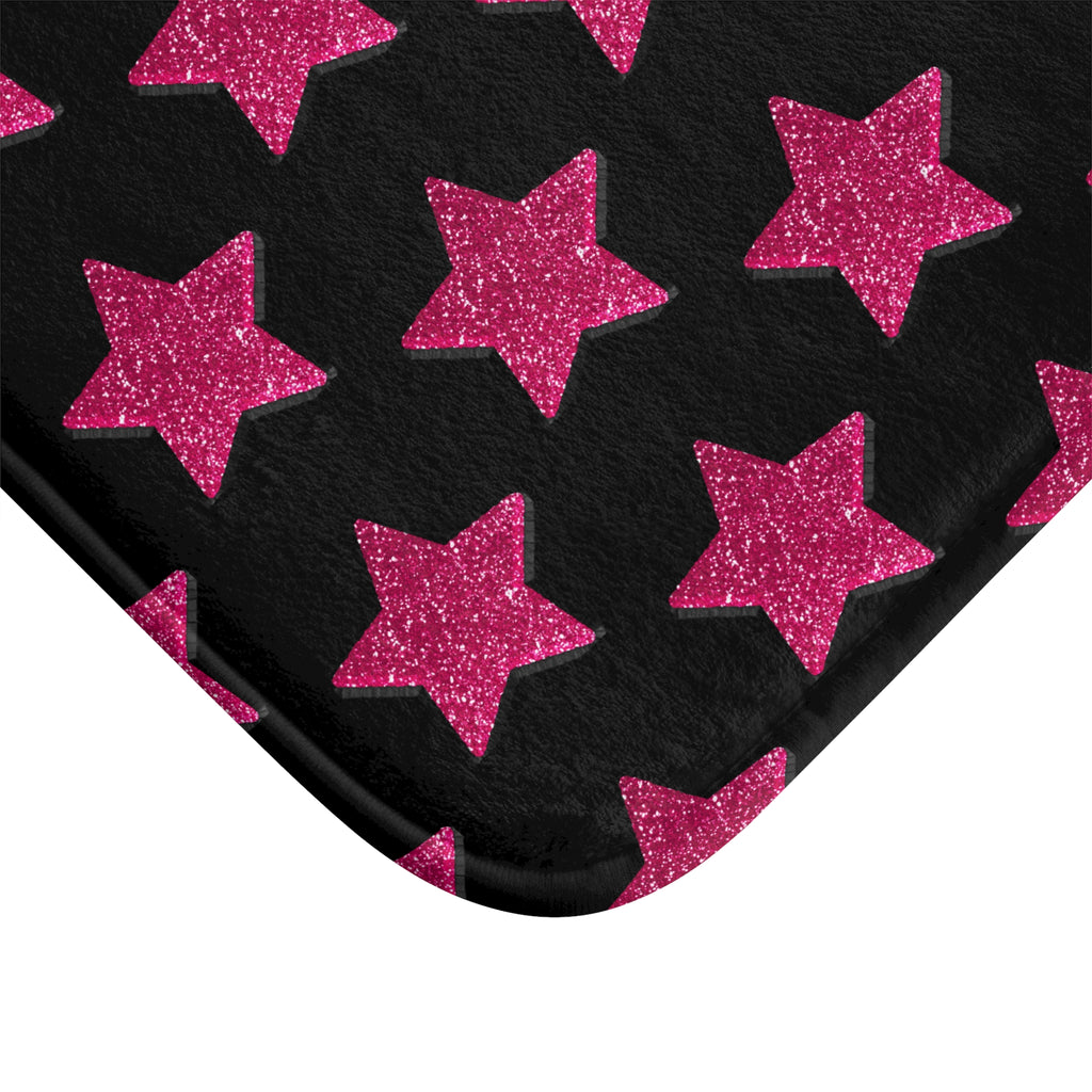 Pink Stardust Pop Bath Mat | Retro Glam Memory Foam | Matching Shower Curtain