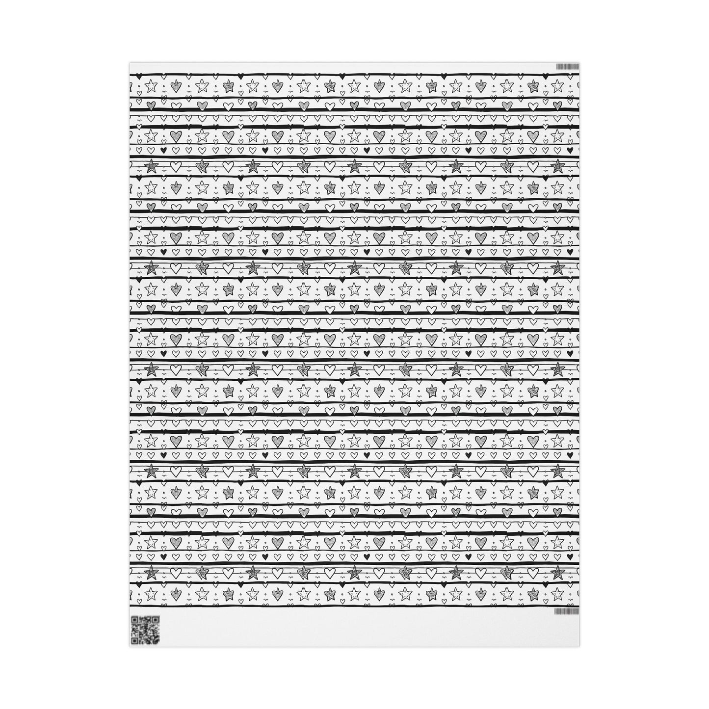 Gift Wrap Sheets Doodle Hearts Stars Black White