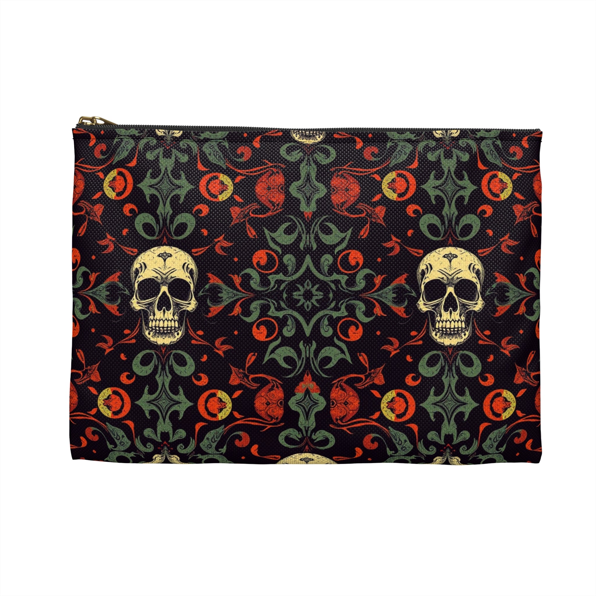 Gothic Skull Floral Pattern Zipper Pouch – Dark Aesthetic Bag in Two Sizes