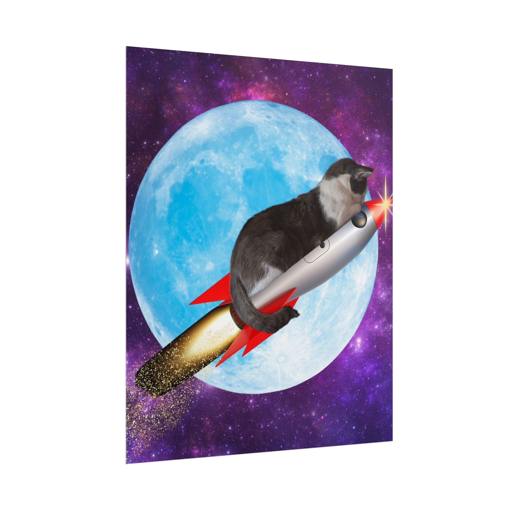 Cosmic Cat Rolled Poster - Whimsical Space Art Decor, Gift for Cat Lovers, Fun Home Wall Art, Perfect for Kids or Adults