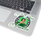 Six Gun Sweetie Kiss-Cut Sticker — Retro Pin-Up Shamrock & Horseshoe Design
