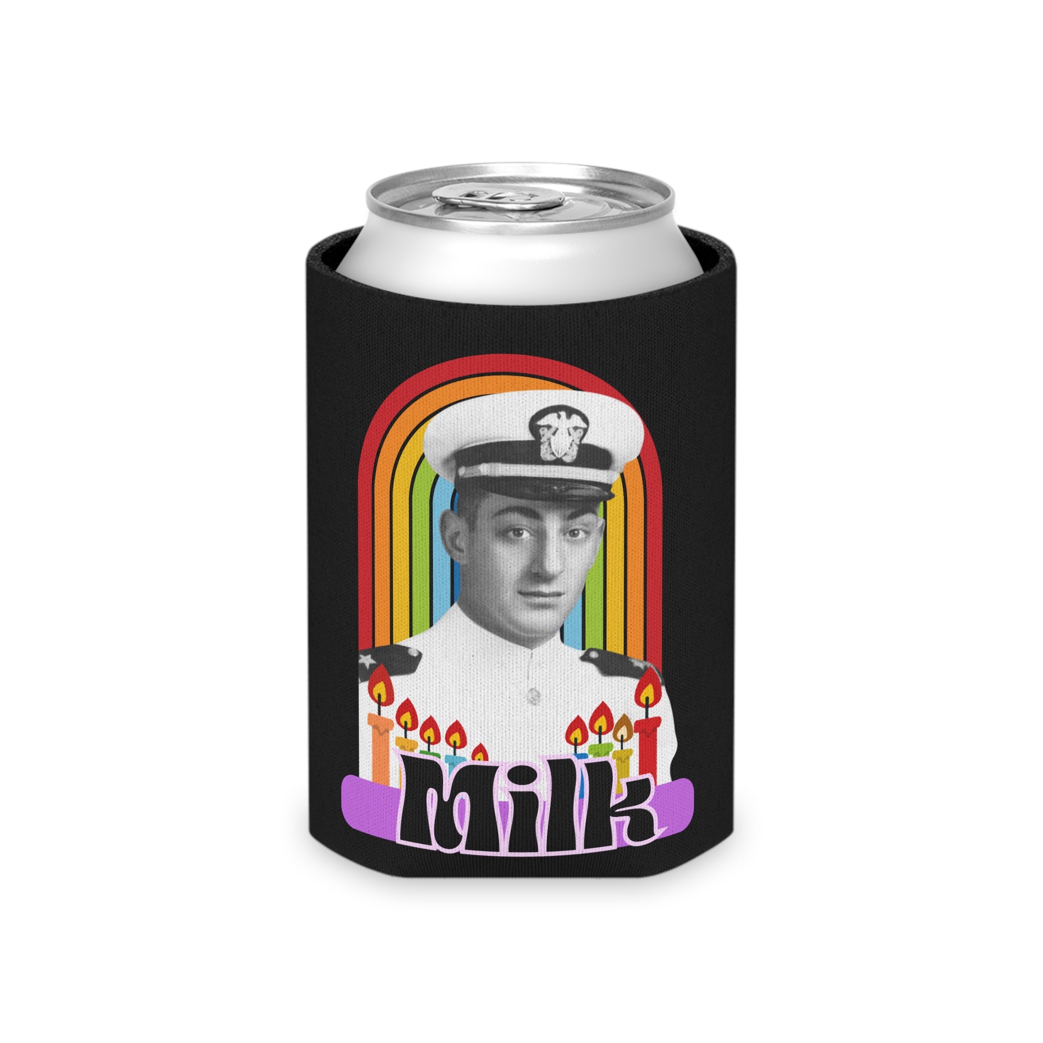 Harvey Milk Navy Veteran Rainbow Pride Can Cooler - LGBT Hero Icon Activist Politician, LGBTQ Drink Sleeve, Equality LGBTQIA Gift, Gay