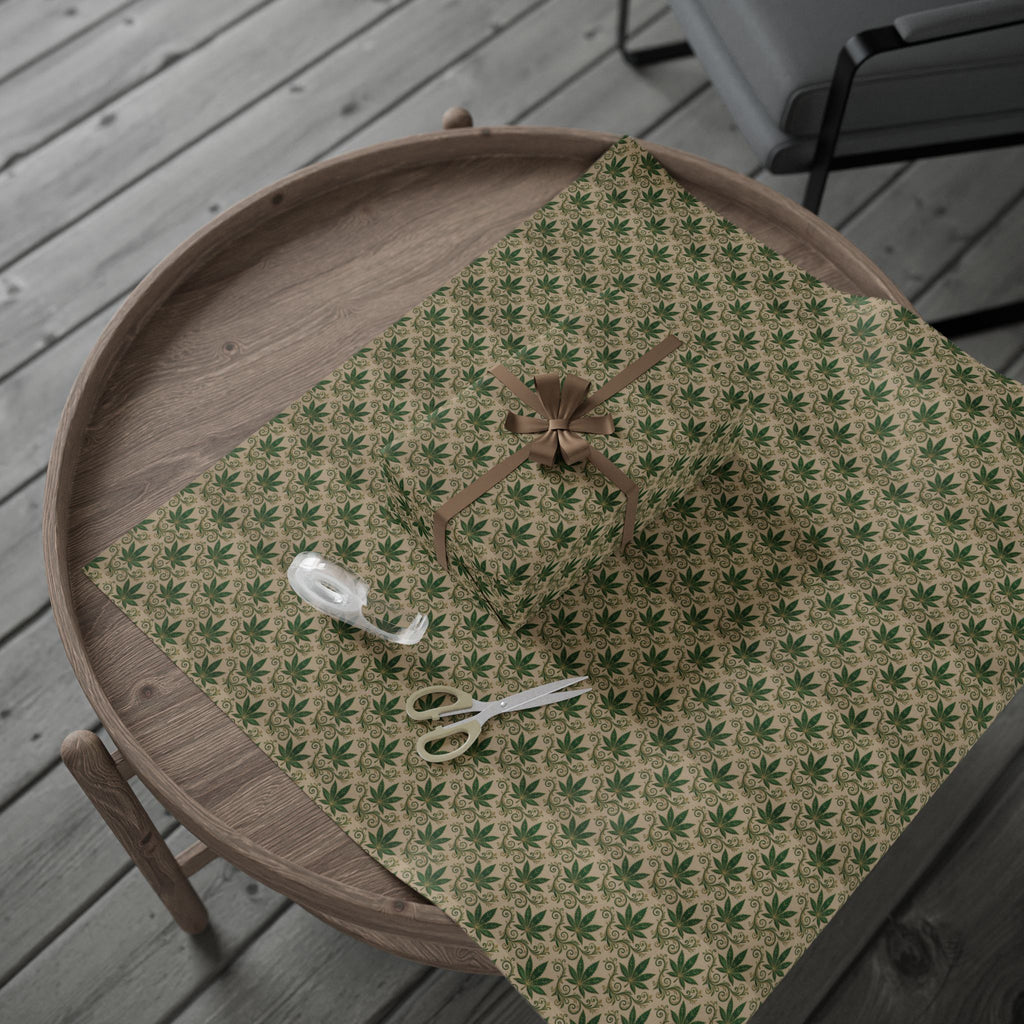 Cannabis Leaf Kraft Wrapping Paper – Green Marijuana Pattern Gift Wrap