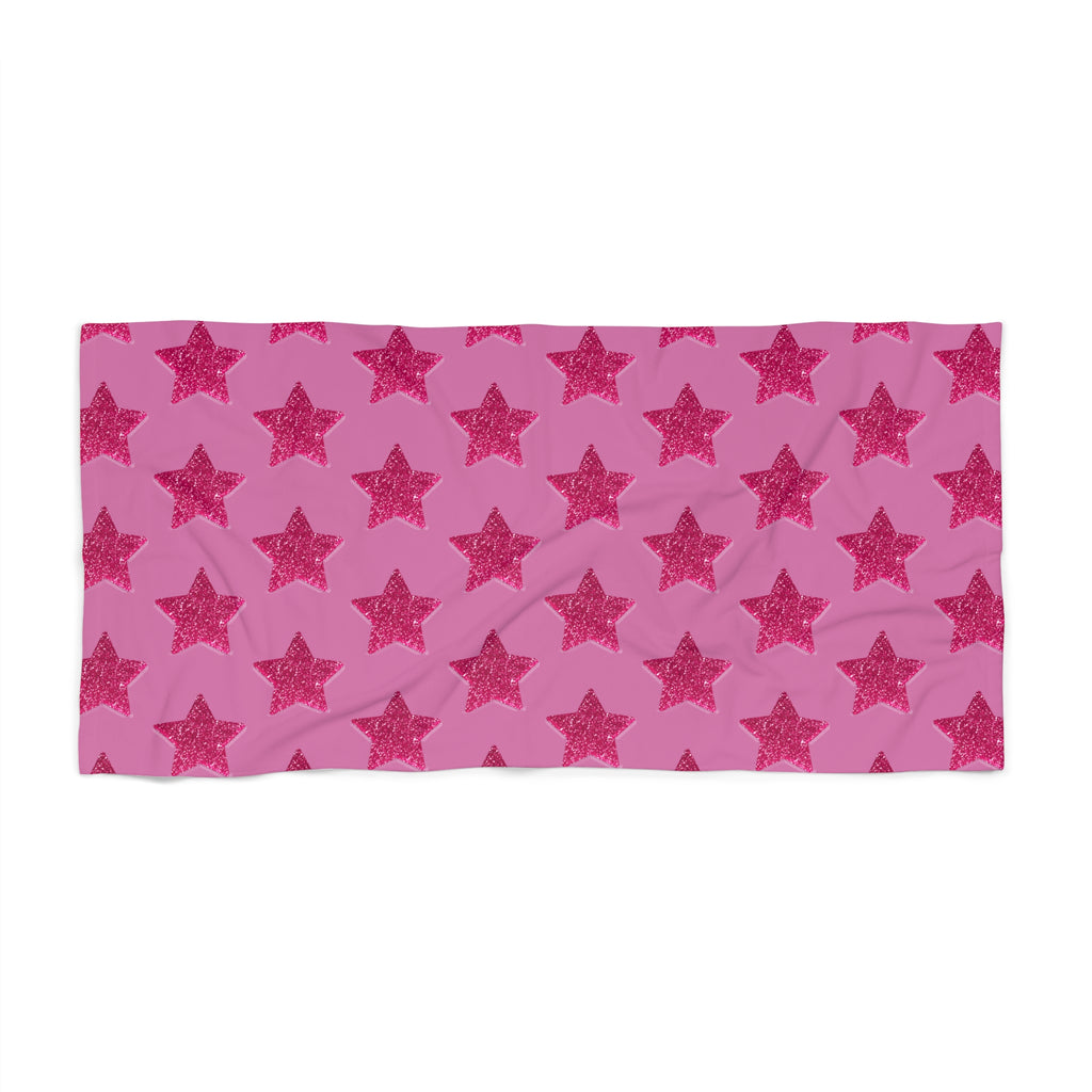 Pink Star Pattern Beach Towel — Glittery Stars Summer Towel