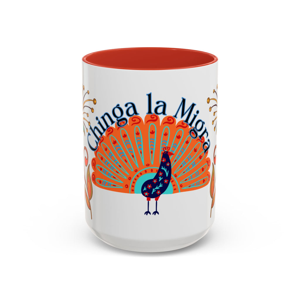 Coffee Mug — "Chinga la Migra" Colorful Peacock Accent Mug