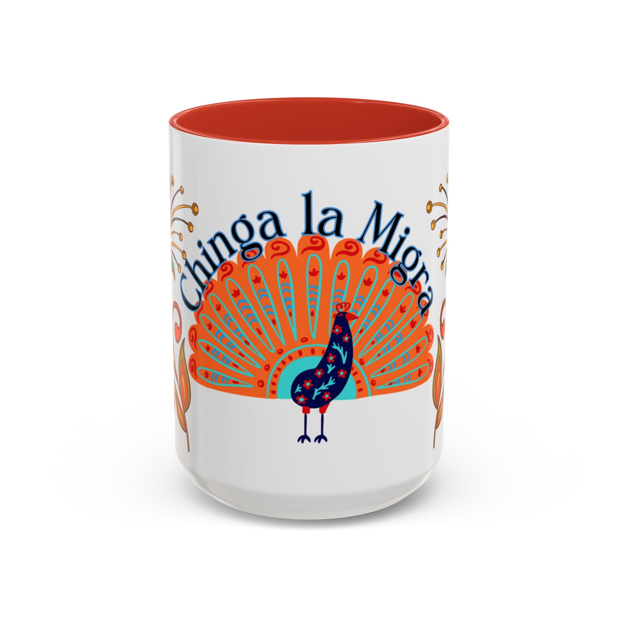 Coffee Mug — "Chinga la Migra" Colorful Peacock Accent Mug